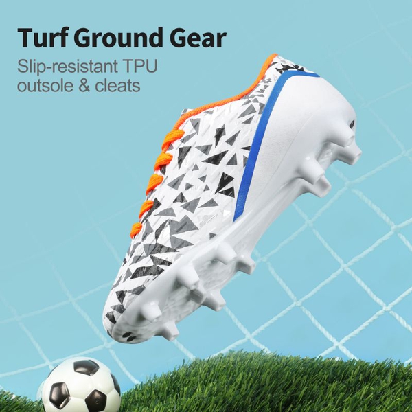 Boys & Girls Soccer Cleats Shoes - WHITE ROYAL BLUE ORANGE - 3